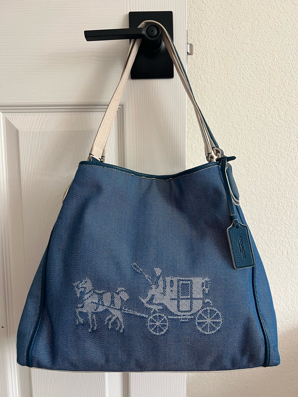 Coach Eddie Horse and Carriage Embossed Canvas Shoulder Bag